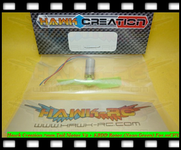 Hawk Creation 7mm Tail Motor V2 + KBDD Rotor (Neon Lime) For mCPX